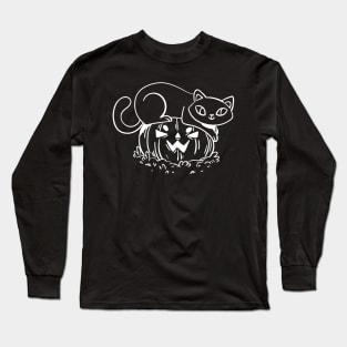 Cat sits casually on a laughing pumpkin Long Sleeve T-Shirt